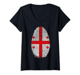 Womens Georgia Flag Fingerprint Georgian Gift for Georgians V-Neck T-Shirt