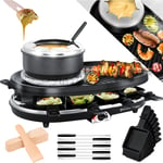 KESSER® 3en1 Gril à raclette avec pierre naturelle à griller Plaque à griller et fondue Gril de table pour 8 personnes Gril à raclette électrique