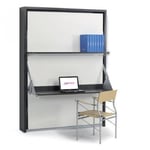 Armoire lit escamotable garry blanc chêne anthracite 140 cm bureau et étagère intégrés