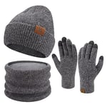 ZASFOU Femme Bonnet d’hiver Chapeaux Foulard Écran tactile Gants Set Bonnets tricot chaud cache cou pour homme,Gris Foncé