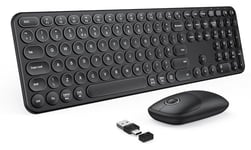 Wireless Keyboard and Mouse Set, 2.4GHz Wireless Keyboard Mouse with USB A/C Receiver, Full Size Retro Round Key Keyboard Mouse Compatible with Apple Mac OS, Windows Computer Laptop PC, Black