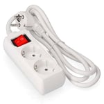 Multiprise Blanche à 2 Prises Schuko avec Interrupteur, 1,5 m H05VV-F 3G1,5 m㎡, Base de 2 Prises