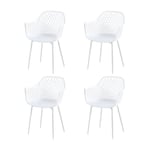 DORAFAIR Lot de 4 Fauteuil pour le jardin, chaises pour salle à manger, salon, terrasse, chaise robuste, plastique+fer, blanc