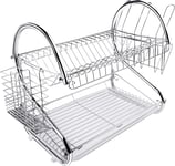 ASUNCELL Dish Rack 2 Tier Dish Drainer Board Draining Rack Cup Bowl Holder Rack