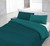 Italian Bed Linen CP-NC Petrolio/Verde bottiglia-2P Natural Color housse de couette double-face couleur unie avec taies d'oreiller, Vert pétrole/Vert Bouteille