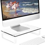 Hemuduplus Support d'écran d'ordinateur Transparent Riser Multi Media Desktop Stand pour écran Plat LCD LED TV, Laptop/Notebook/Xbox One, avec Verre trempé et Jambes en métal HD02T-001P