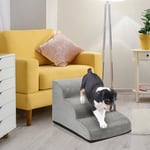 Hengda - Escalier pour Chien Chat en Éponge Haute Densité Rampe avec Fond Antidérapant Couverture Lavable à 3 Marches gris