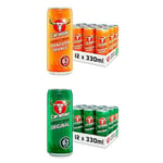 Carabao Energy Drink Orange Blast (12 Cans) & Original (12 Cans), 24 x 330ml Case Cans, Low Calorie and less Sugar, Tasty Fizzy Flavour, Vegan, B Vitamins, Caffeine with Zero Crash, Multipack