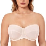 DELIMIRA Femme Soutien Gorge sans Bretelles Grande Taille avec Armature Bandeau Non Rembourré Antiglisse Rose Blanc 105C