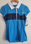 Womens Nike Polo Shirt Blue Navy Stripe Golf UK Medium 480755 DriFit (Z)