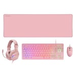 Ensemble Mars Gaming MCP-RGB3 Combo, Clavier FRGB, Souris RGB Flow 3200 DPI, Casque RGB et Tapis de souris XXL, Rose, Langue Espagnol