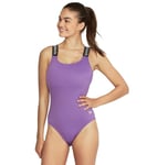 Speedo Women's Swimsuit One Piece Logo Back Strap Contemporary Cut, Texture Rib Fairy Wren, 8