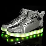 Högklackade sneakers för män och kvinnor, lysande skor, LED-ljusskor för barn, spegelklädda läderskor, stora storlekar 25-46 - perfekt Silver 46-Foot length 28.0cm