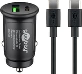 Goobay Dual USB snabbladdare för bil USB-C™ (27 W) laddningsadapter för bil med 1x USB-C™ och 1x USB-A, USB-C™-kabel, 1 m, svart