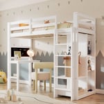 Lit enfant lit mezzanine avec bureau Armoire ouverte et étagères Lit enfant avec sommier à lattes et protection antichute Lit simple Surface de