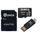 Carte Micro SD SDHC SDXC 128Go 128g classe 10 avec adaptateur SD Qumox + Adaptateur Micro SD USB TypeC