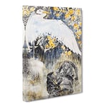 Heron With Three Monkeys By Theo Van Hoytema Classic Painting Canvas Wall Art Print Ready to Hang, Framed Picture for Living Room Bedroom Home Office Décor, 20x14 Inch (50x35 cm)