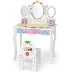 Coiffeuse pour Enfants avec Miroir Amovible - 3 Tiroirs - 2 Boîtes - Convertible Bureau - Style Princesse pour Filles, Blanc - Costway