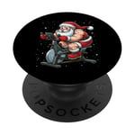 Père Noël sur vélo d'appartement, gym, fitness, entraînement, Noël, neige PopSockets PopGrip Adhésif