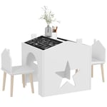 AIYAPLAY Ensemble 1 Table et 2 Chaise 3 pièces pour Enfants avec Plateau de Tableau Noir, Pieds en pin, pour 3-8 Ans, Blanc