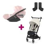 Cybex Pack Poussette Duo Libelle Candy Pink + adaptateurs Coque Auto Cloud T i-Size Tissu Plus Peach