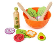 Small Foot- Set Bois, Accessoires de Cuisine pour Enfants végétarien, y Compris Bol, Couverts à Salade et Vinaigrette Jouets, 11476, Multicolore