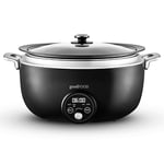 GF16011 Good Food in partnership with Tower 6.5L Digital Slow Cooker 3 Heat Settings, Delay Function & Timer, Removable Aluminium Pot & Cool Touch Handles, Black with Stainless Steel Accents