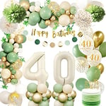 Decoration Anniversaire 40 ans,40 Ans Décorations Anniversaire de Fête en Vert Or,Deco 40 ans Ballon,Bannière Joyeux Anniversaire,PomPoms en Papier,Deco Anniversaire 40 ans pour Hommes Femmes