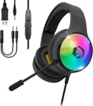 2024 Nouveau - Icarus S16 Casque Gamer RGB - pour PS5, PS4, Xbox One/Series, PC, Mac, Smartphones, Tablettes - Télécommande - Son Stéréo Haute Définition - Microphone Flexible