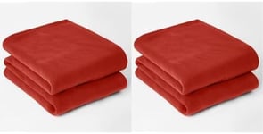 Dreamscene Large Warm Polar Fleece Throw Over Soft Luxury Sofa Bed Blanket, Plain Red - 120 x 150 cm (Pack of 2)