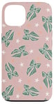 iPhone 13 Aesthetic Green Bow On Light Pink Coquette Pink Christmas Case