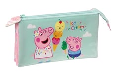 Safta Peppa Pig Ice Cream Trousse Triple pour Enfants, idéale pour Les Enfants d'âge Scolaire, Confortable et Polyvalente, qualité et résistance, 22 x 3 x 12 cm, Rose Clair/Vert Menthe, Rose