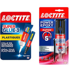 Loctite Super Glue-3 Spécial plastiques, colle forte pour tout plastique, colle transparente à séchage immédiat, tube de colle 2 g et stylo activateur 4 ml & Colle Power Epoxy Rapide 5 Minutes 25 ml