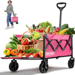 OVERMONT Chariot d'épicerie Pliable – Chariot Utilitaire Pliable et Robuste avec Roues – Chariot d'épicerie de Jardin léger de 100 L pour Le Shopping, l'épicerie, Le Sport, Le Jardin (Rose)