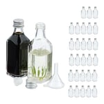 Relaxdays Mini Bouteilles en Verre, Lot de 30, Petites fioles à remplir, 50 ML, Bouchon à vis, Transparent/argenté