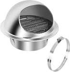 Grille d'aération ronde en acier inoxydable - 100 mm - Pour salle de bain - Avec moustiquaire intégrée - Très résistante aux intempéries - Couvercle de hotte - Raccordement mural extérieur