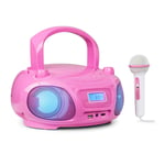 Portable Boombox FM Radio CD Player Bluetooth MP3 USB  Microphone Karaoke Pink