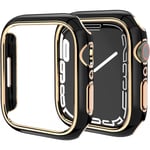 För Apple Watch Series 7 41mm, Pläterad styv PC-ramfodral Slim All-Around Bumperfodral för Apple Watch Series 7 (roséguld svart)