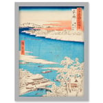 Sumida River, Snowy Morning Musashi Province Utagawa Hiroshige Japan Woodblock Artwork Framed Wall Art Print A4