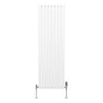 Radiateur à Colonne Ovale 1600 x 480mm & Robinet Thermostatique Chromé, Chauffage Moderne Vertical en Acier au Carbone Blanc Brillant, Cuisine Salle de Bain [Brosse, Attaches & Supports INCLUS]