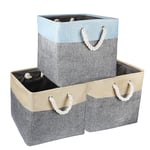 Foldable Storage Basket Set of 3, Fabric Canvas Cube Storage Box with Carry Handles,Clothing Storage Bins Home Organizer For Nursery Wardrobe,Books,Office,Toys and Other Sundries