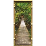 Sticker mural trompe l'oeil, déco porte cabane, pont suspendu forêt tropicale, 204x83cm: donnez une touche d'originalité à votre intérieur