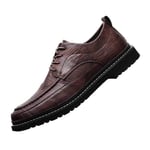 Men Business Casual Shoes Round Toe Leather Low Top Lace up Flats Office Work Comfortable Non Slip Formal Shoe Brown