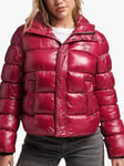 Superdry Hooded Shine Sports Puffer Jacket, Dark Berry