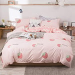 Michorinee Housse de Couette Fraise 240 x 260 Rose avec 2 Taies d'oreiller 65x65 cm Parure de Lit Réversible avec Fermeture Éclair - Sets Linge de Lit 2 Personnes Adulte en Microfibre