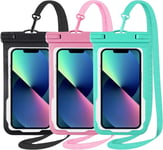 2024 [Lot De 3] Pochette Telephone Portable, 6,9'' Certifiée Ipx8 Pochette Etanche Smartphone Pour Iphone 15 14 13 12 Pro Plus Samsung Xiaomi Pochette Housse Étanche - Noir + Vert + Rose