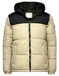 New Mens Jack & Jones JJDREW Puffer Hooded Jacket Crockery Black /Stone Size 2XL