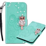 MRSTER Coque Huawei P Smart 2019, Étui en Cuir Coque avec Dragonne Brillant Flip Portefeuille Housse Motif Hibou Glitter Bling Diamant Coque pour Huawei P Smart 2019 / Honor 10 Lite. Owl Green