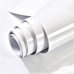 Hode Papier Adhesif pour Meuble Blanc Brillant 60 cm X 300 cm Autocollant Adhesif Meuble Papier Peint Adhesif Imperméable pour Comptoirs de Cuisine Salle de Bain