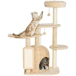 PawHut Arbre à Chat Arbre à Grimper pour Chat Centre d'activités Hauteur 112 cm, Tour à Chat avec griffoirs en sisal, Niche, hamac, Plates-Formes lit et balles Jouets, Beige